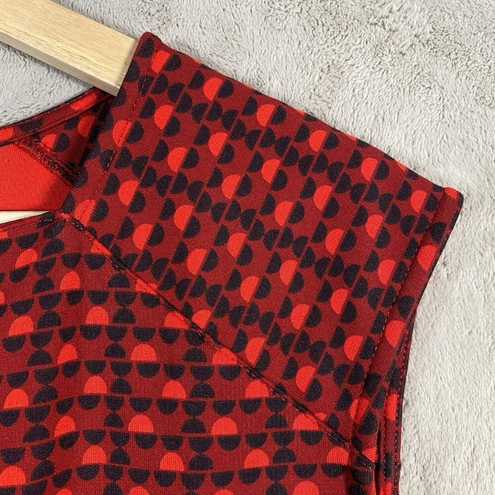 Lands End Ponte Knit Dress Red Geometric Cap Sleeve Fit & Flare Modest Church - Picture 3 of 12